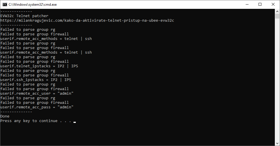 Patching konfiguracije GatewaySettings.bin za EVW32c