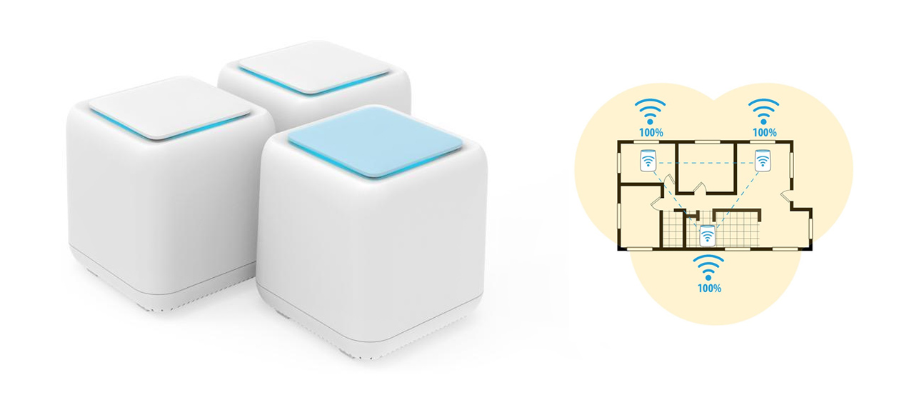 Ilustracija: Mesh WiFi ruteri i dijagram pokrivenosti mrežom